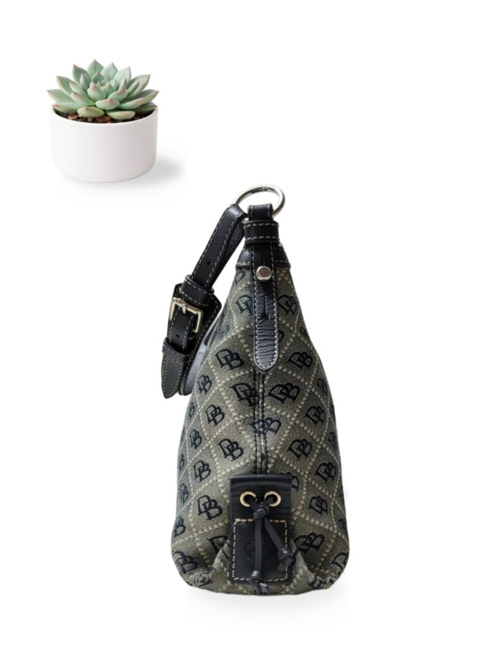Dooney & Bourke Signature DB Monogram Jacquard Hobo Shoulder Bag Black Gray - Picture 7 of 13